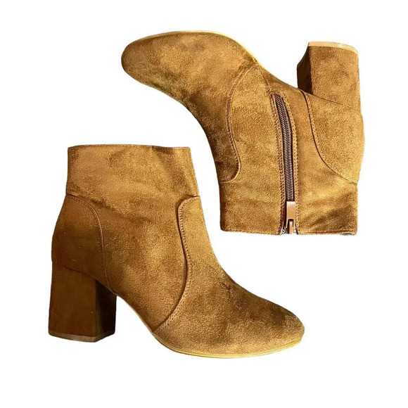 Top Moda Keisha-1 Brown Suede Ankle Height Block Heel‎ Almond Toe Boots Size 7 - Picture 1 of 9
